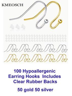 100 Hypoallergenic Earring Hooks That  Includes Clear Rubber Backs 50 each color